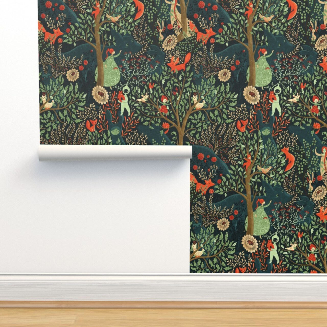 Fairy Tale Enchanted Forest Magical Woodland Foxes Custom Pre-pasted Wallpaper by Spoonflower Pre-Pasted Wallpaper 2FT Wide